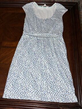 Boden floral Knit dress stretch blue dot margot dress 8 shift rouched waist